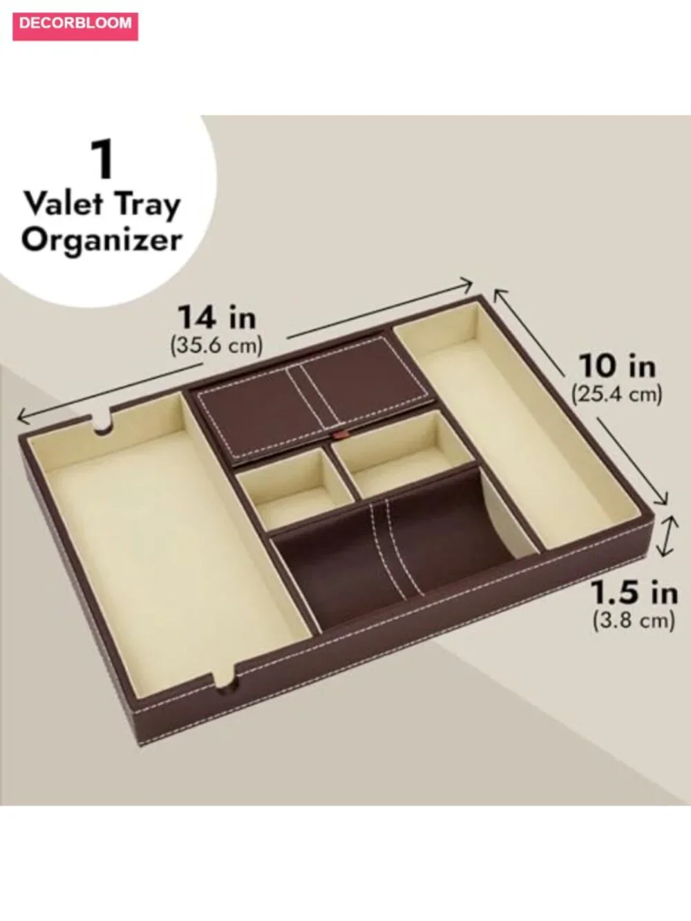 Leather Valet Tray Catchall Organizer 6 Compartment Nightstand Jewelry Box Mens